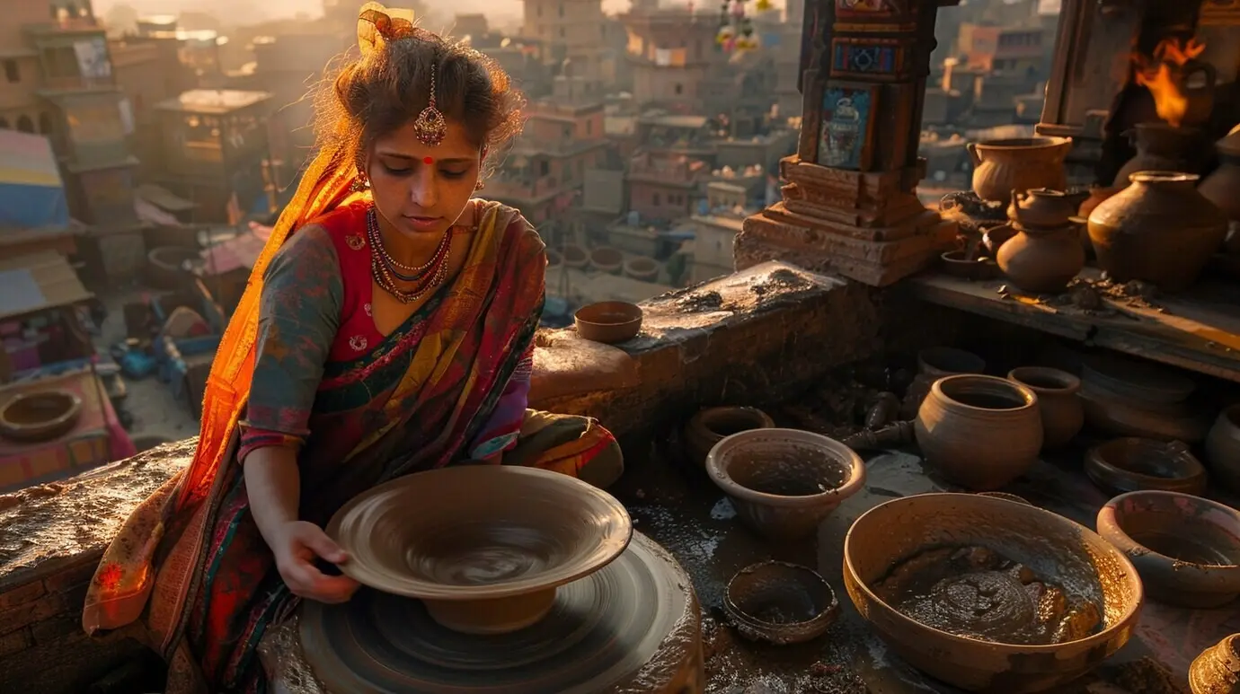 Begabte Frau beim Töpfern